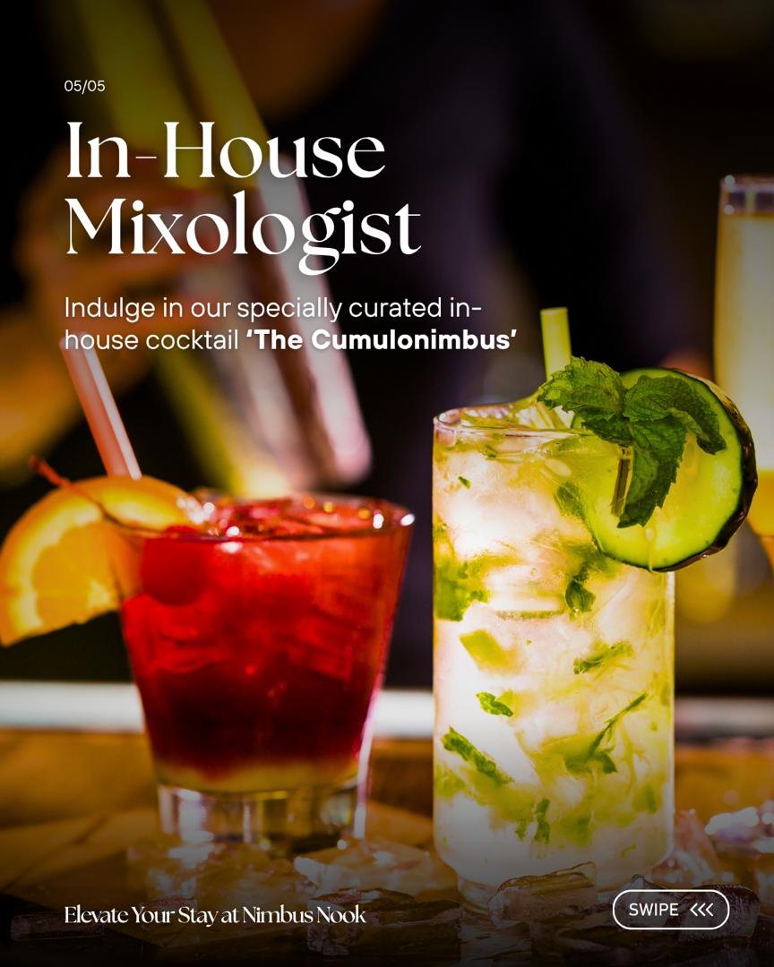 In-house mixologist and our signature cocktail, The Cumulonimbus